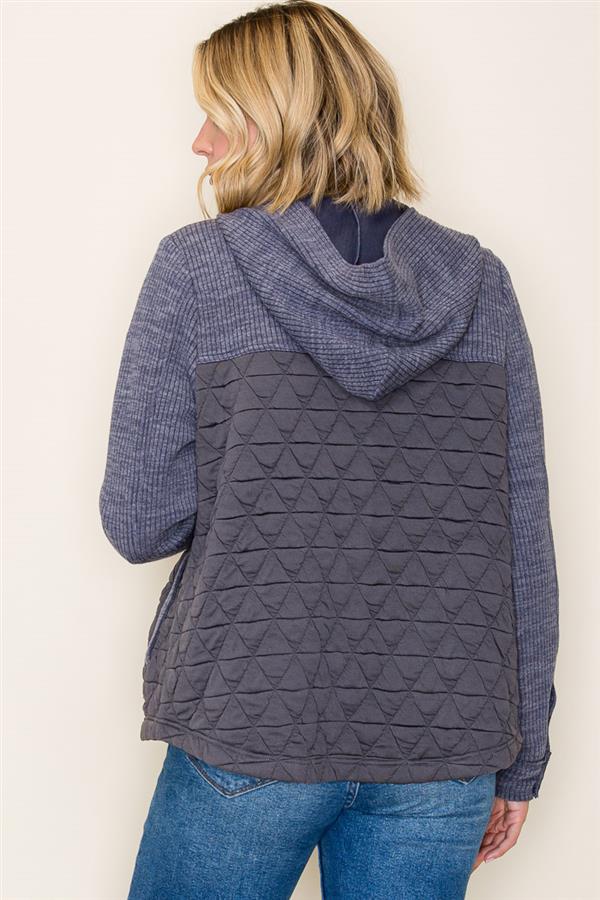 FAYE CHARCOAL HOODED QUILTED KNIT JACKET
