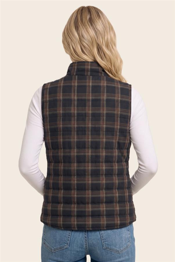 NAVY PLAID MOCK NECK VEST