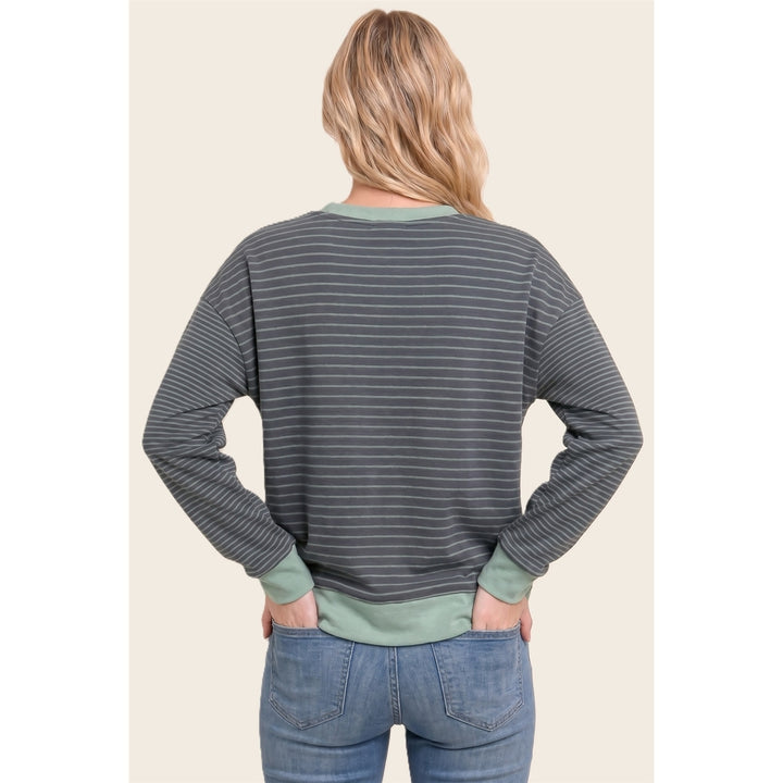 SAGE MICRO BRUSHED STRIPE CREW SWEATSHIRT
