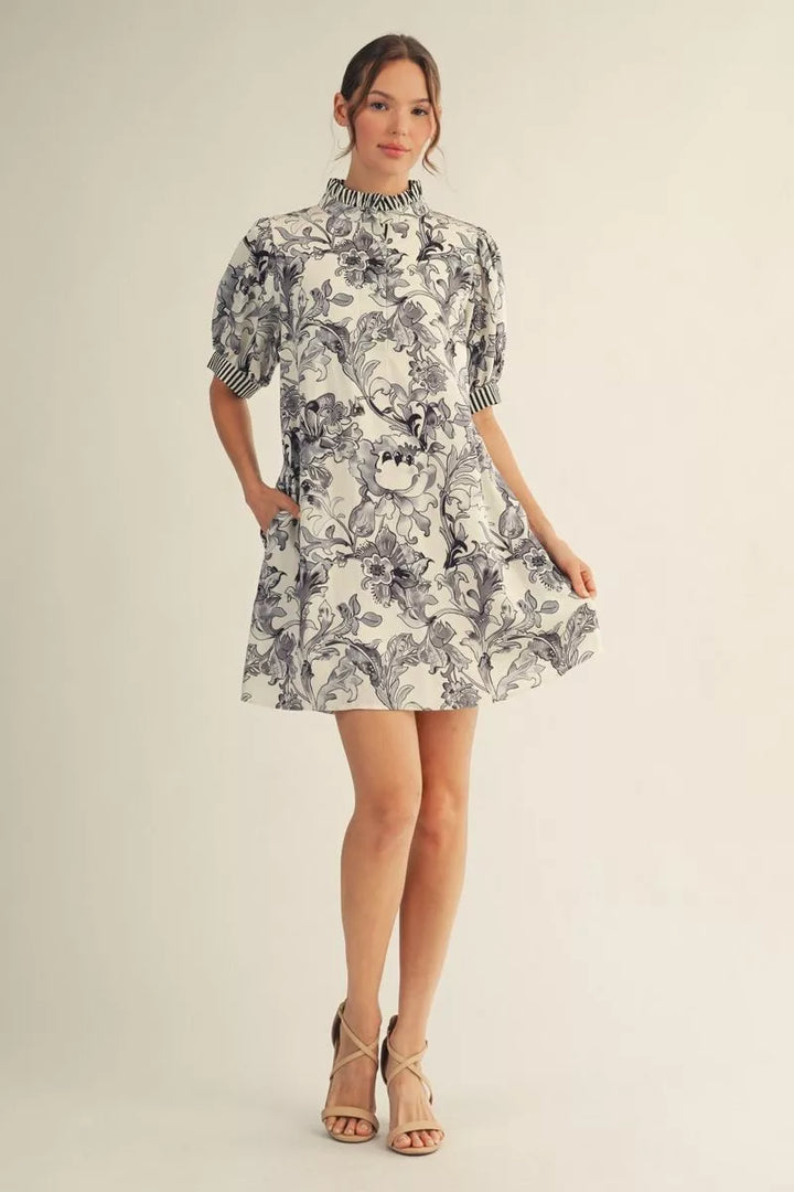 TRACIE BUTTON FRONT FLORAL PRINT SHIFT DRESS