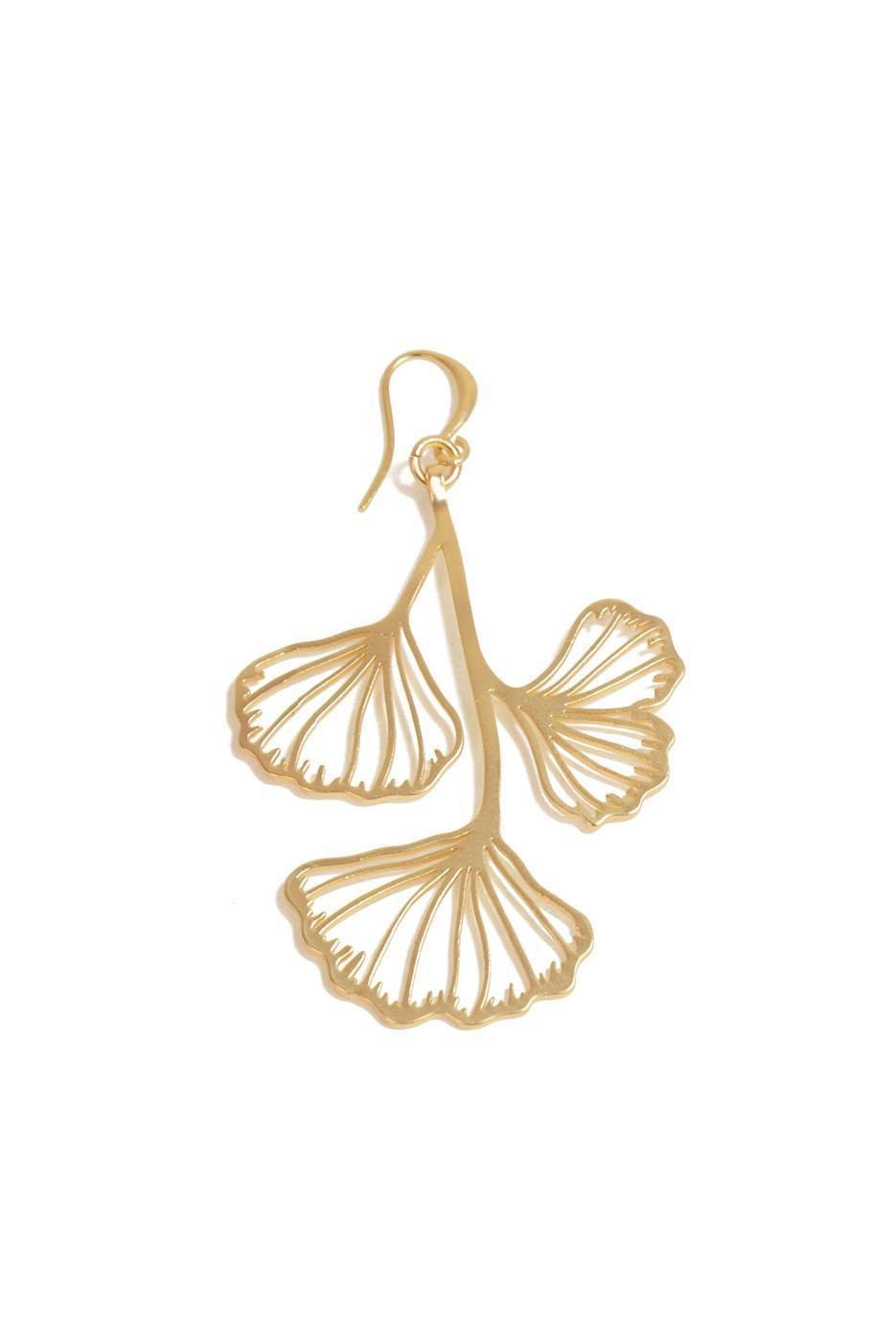 GOLD GINGKO FLOWER DANGLE EARRINGS

