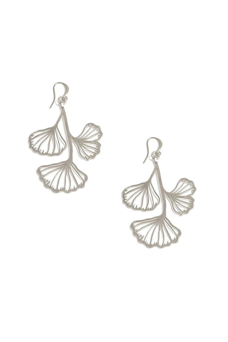 SILVER GINGKO FLOWER DANGLE EARRINGS
