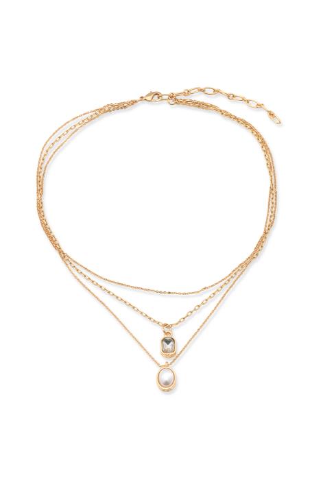 GOLD CRYSTAL & PEARL LAYER NECKLACE
