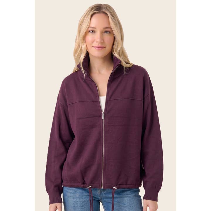 DARK PLUM DRAWSTRING SWEATER JACKET
