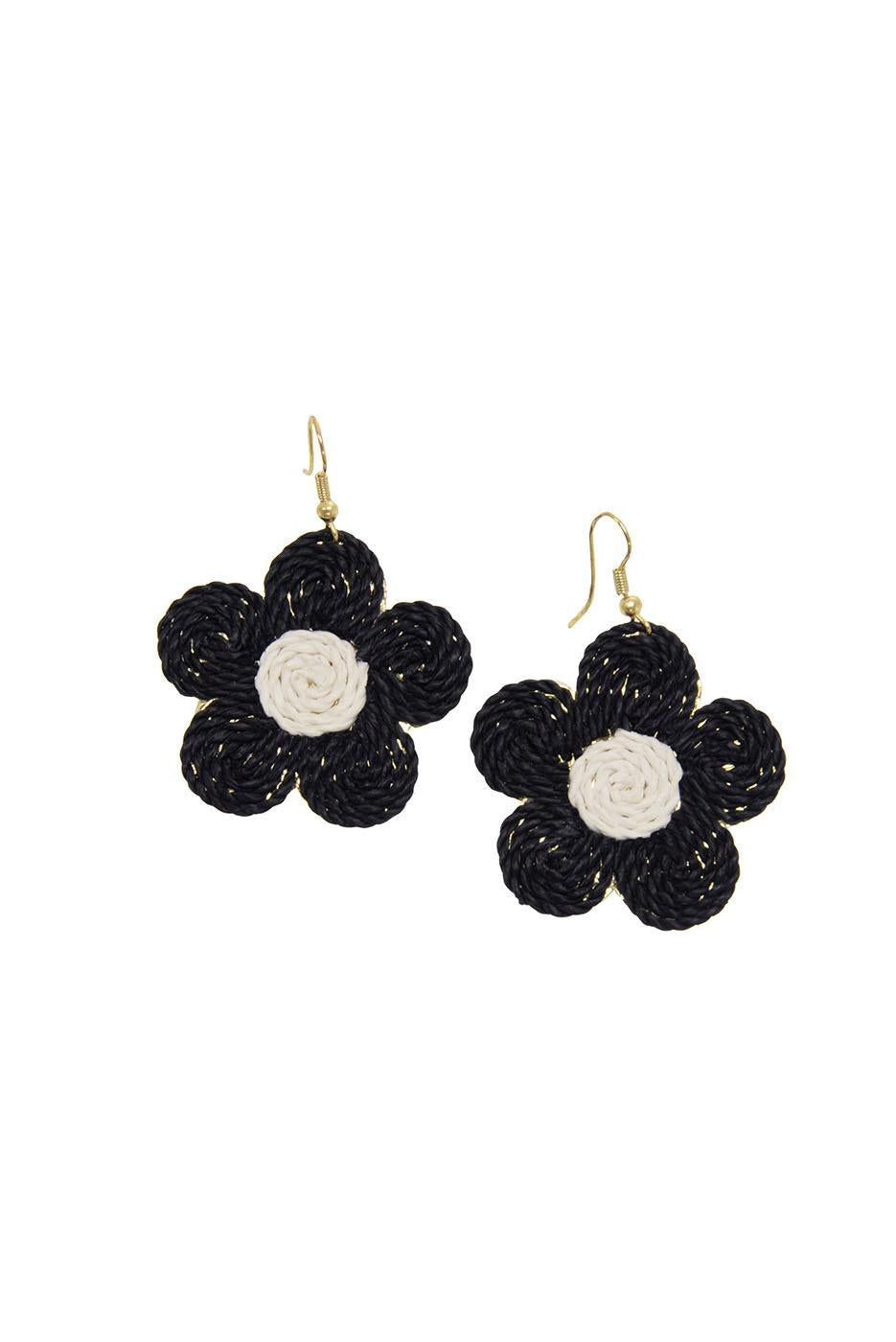 BLACK DAISY RAFFIA EARRINGS