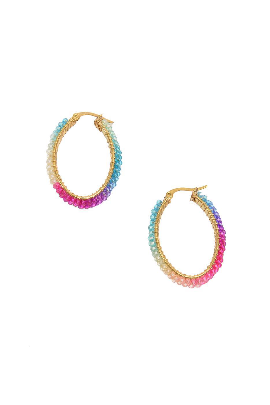 GOLD MULTI OMBRE BEADED HOOP EARRINGS