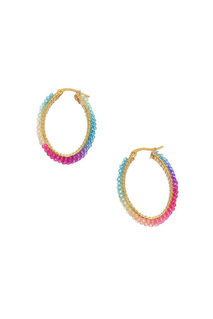 GOLD MULTI OMBRE BEADED HOOP EARRINGS