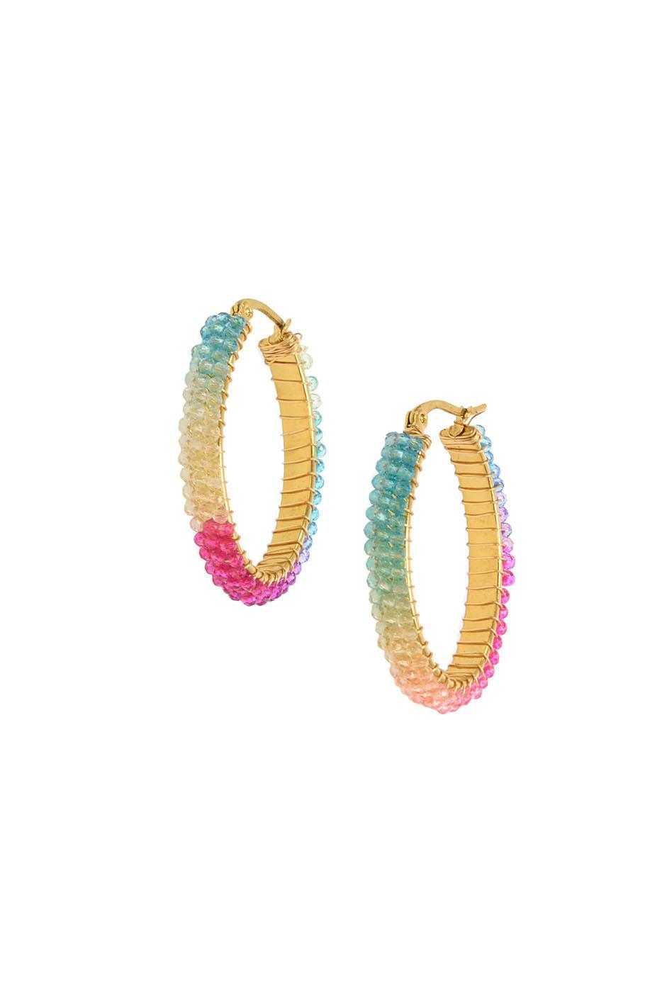 GOLD MULTI OMBRE BEADED HOOP EARRINGS
