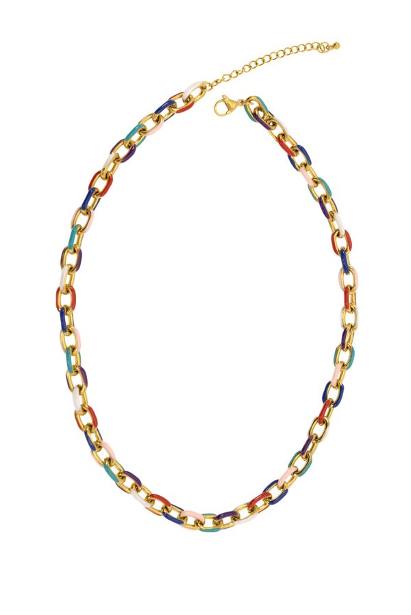 GOLD MULTI ENAMEL CABLE CHAIN NECKLACE