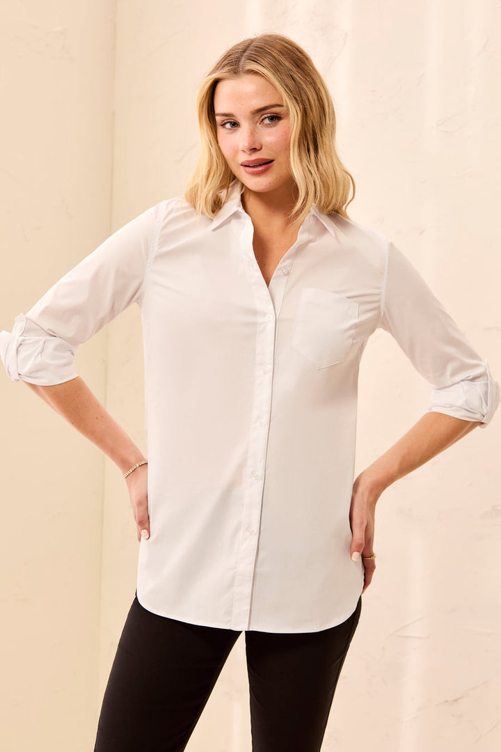 WHITE ROLL UP SLEEVE BLOUSE