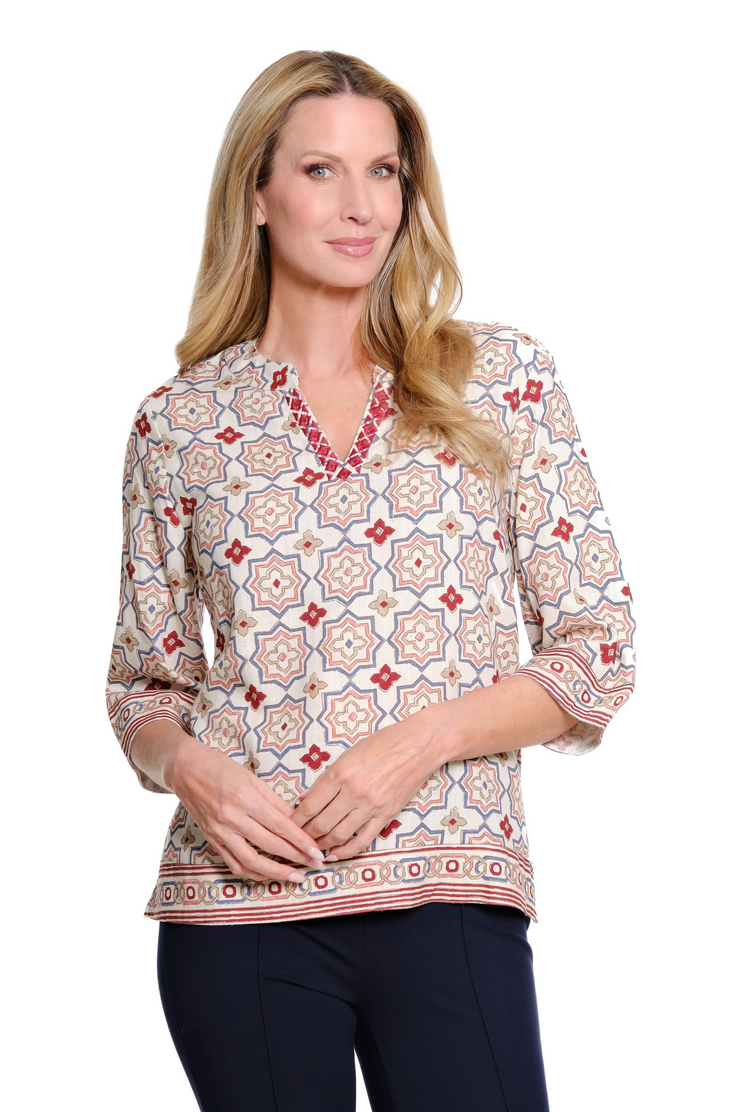 DANA SUNDANCE 3/4 FLARE SLEEVE EMBROIDERED TOP