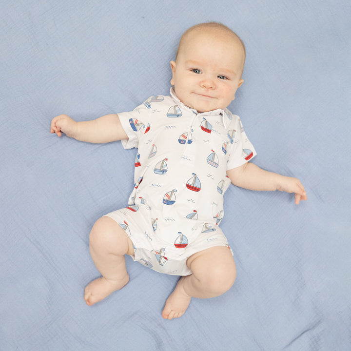BLUE BUBBLY SAILBOATS POLO SHORTIE