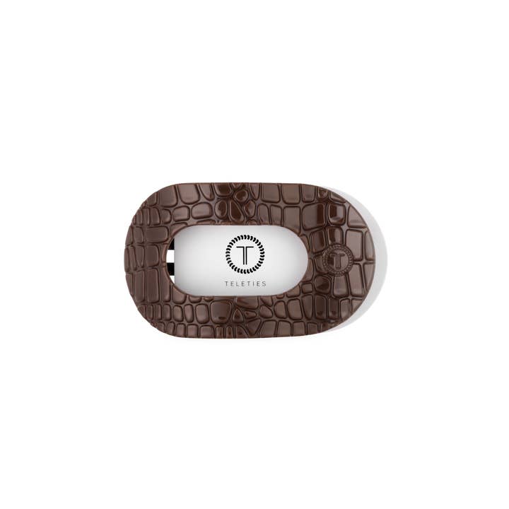 BROWN CROCODILE SMALL FLAT ROUND HAIR CLIP
