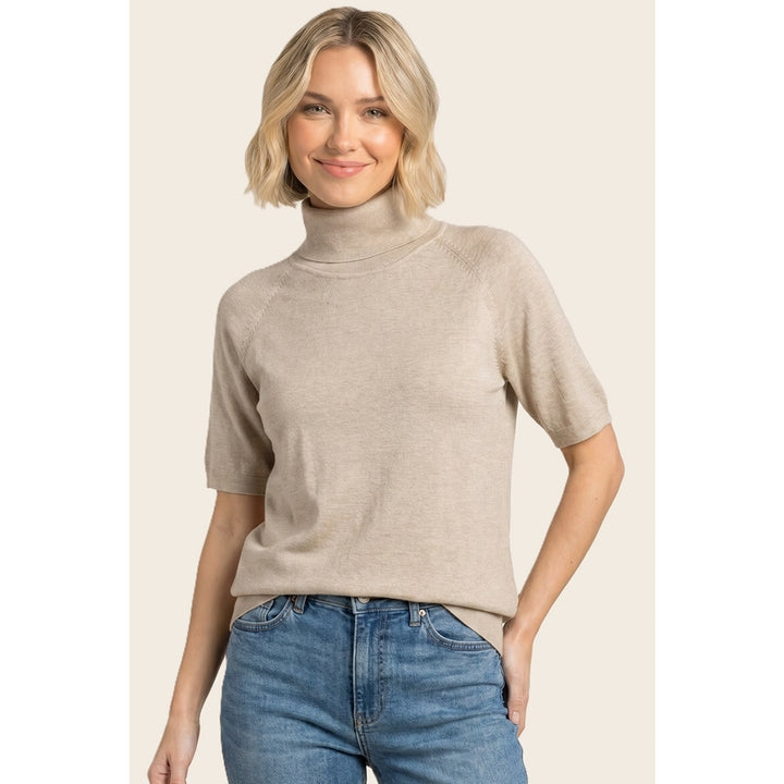 OATMEAL SHORT SLEEVE TURTLENECK
