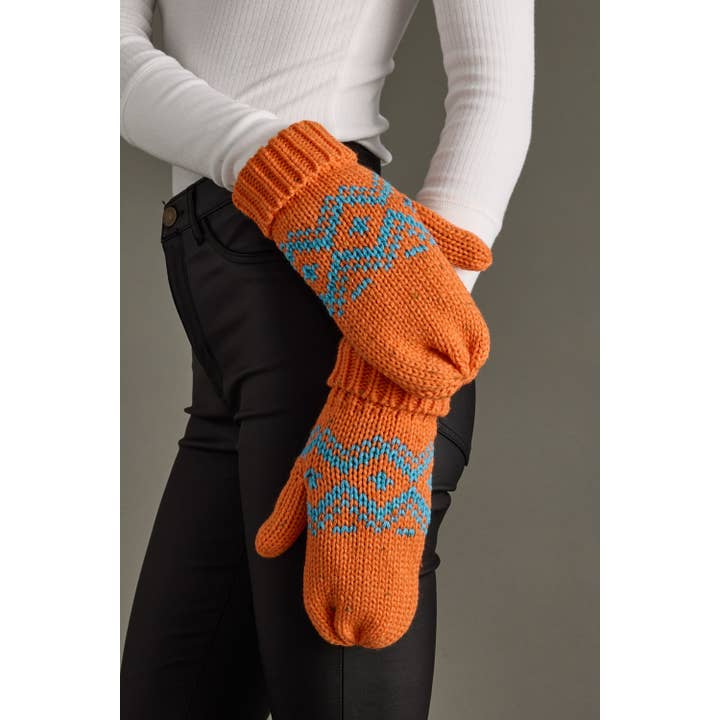 ORANGE & AQUA FLEECE LINED MITTENS
