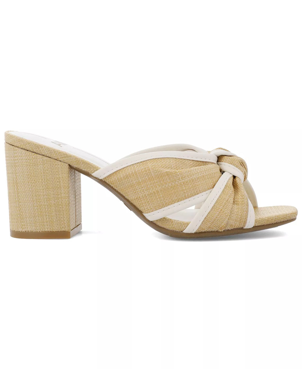 HANIA RAFFIA KNOTTED BLOCK HEEL SANDAL
