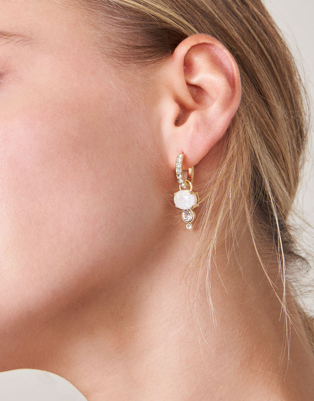OPALINE DROP HOOP CRYSTAL EARRINGS
