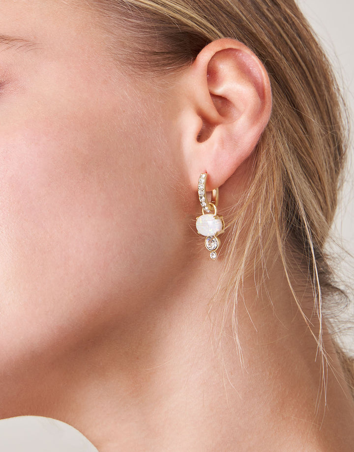 OPALINE DROP HOOP CRYSTAL EARRINGS
