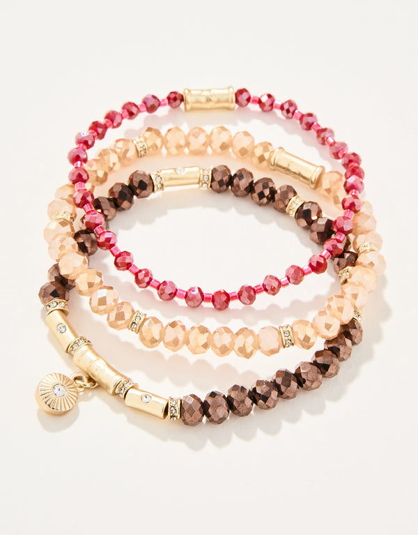 PINK BROWN SPARKLE STRETCH BRACELET STACK