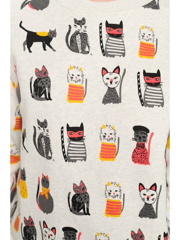 TRES CHIC CATS PRINT CREW SWEATSHIRT