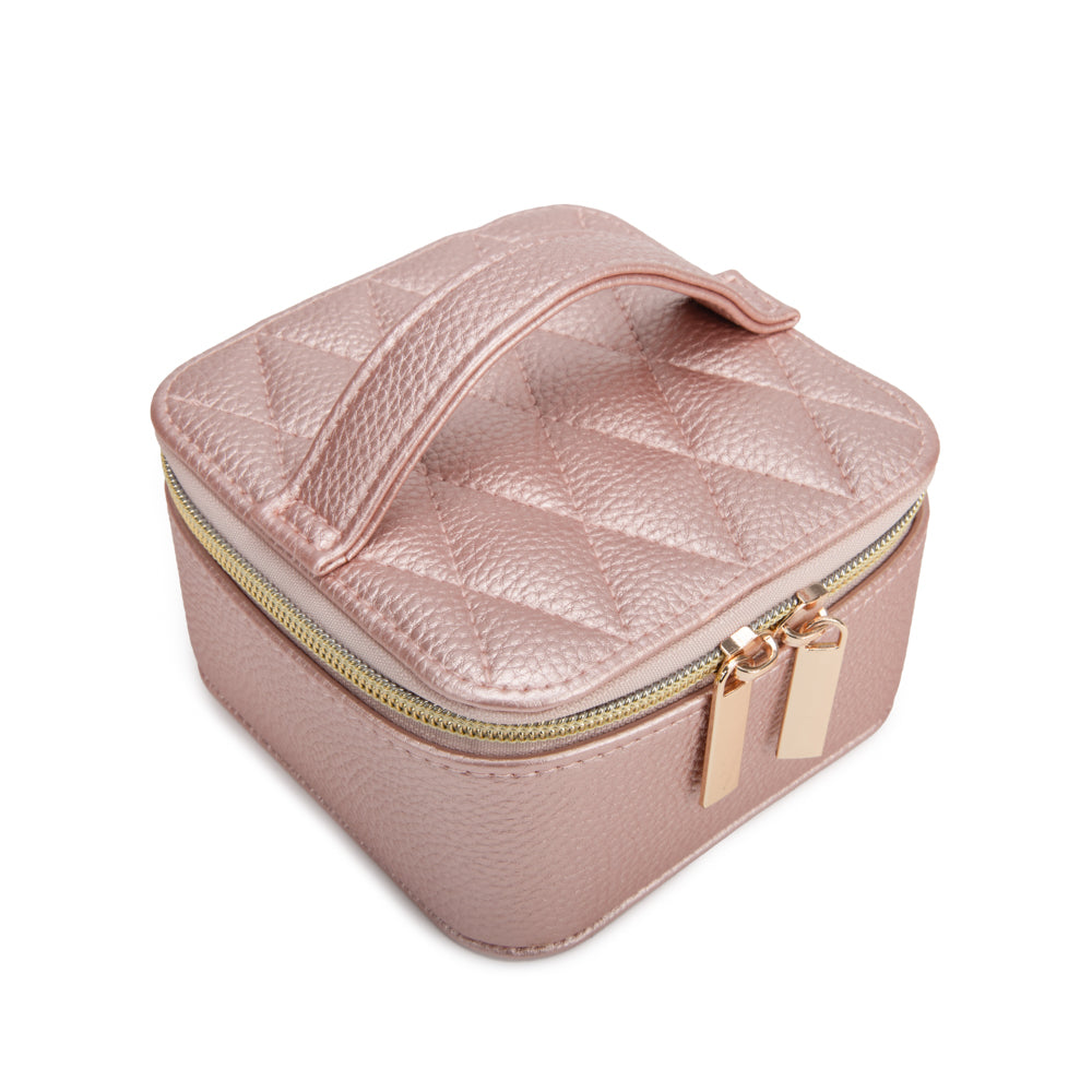 PINK  LEAH QUILTED TRAVEL JEWELRY CASE