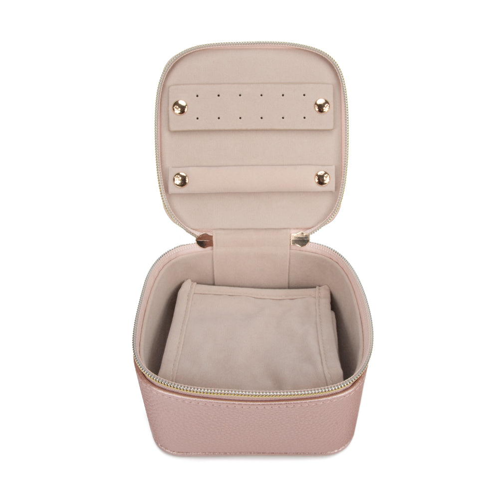 PINK  LEAH QUILTED TRAVEL JEWELRY CASE