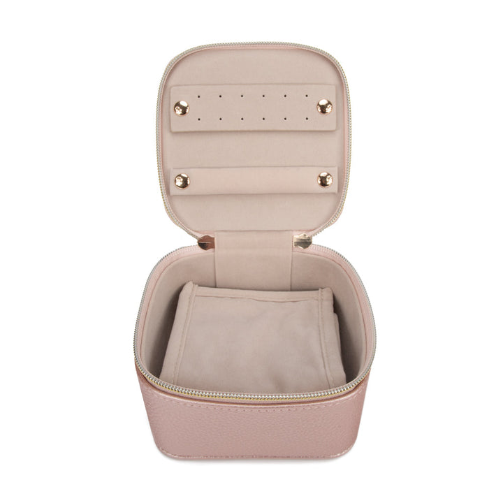 PINK  LEAH QUILTED TRAVEL JEWELRY CASE