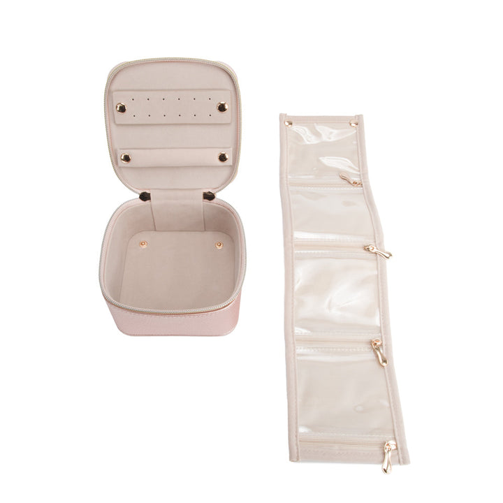 PINK  LEAH QUILTED TRAVEL JEWELRY CASE