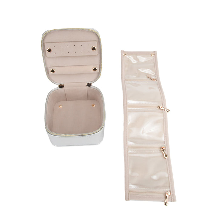 SILVER LEAH QUILTED TRAVEL JEWELRY CASE