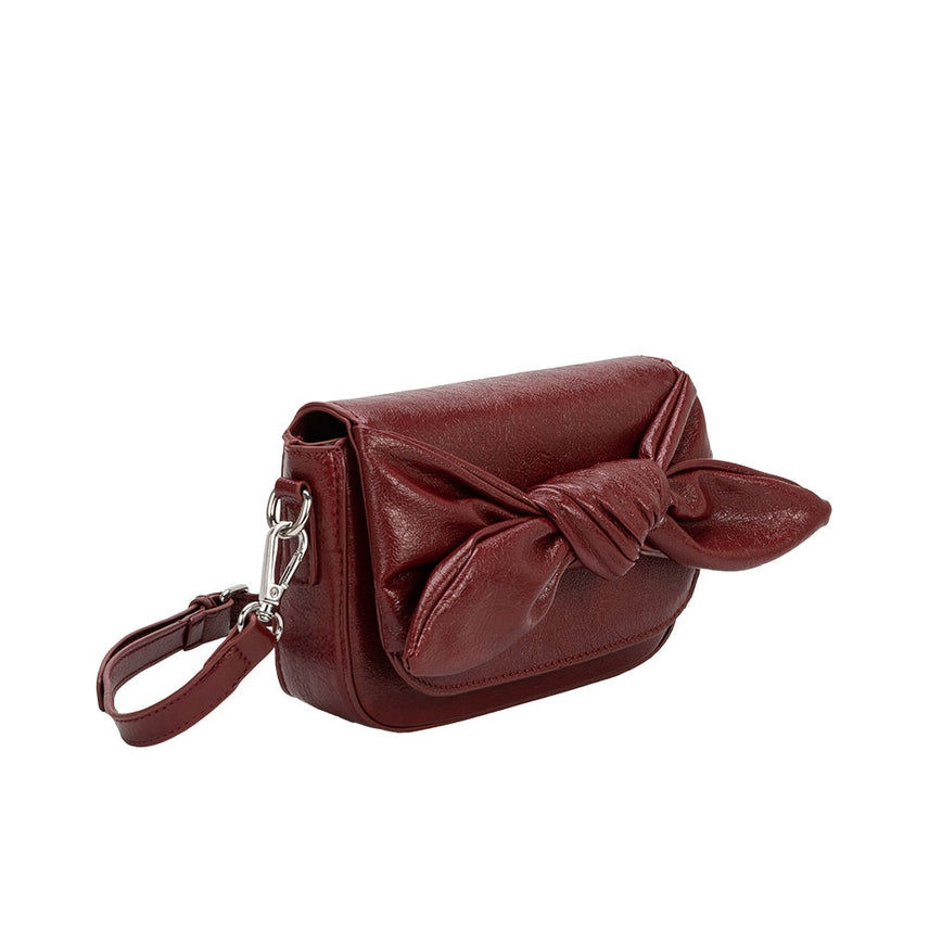 FAYE CRANBERRY KNOTTED BOW CROSSBODY CLUTCH
