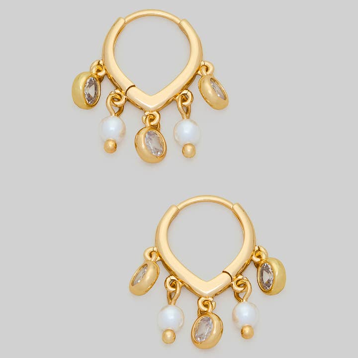 GOLD CZ & PEARL HOOPS
