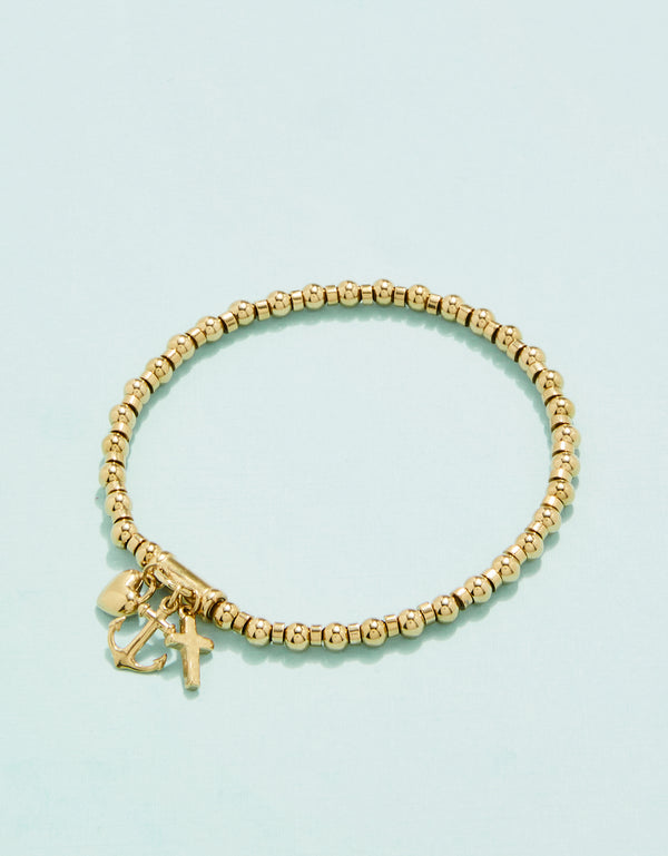 FAITH HOPE LOVE 4MM  GOLD STRETCH BRACELET
