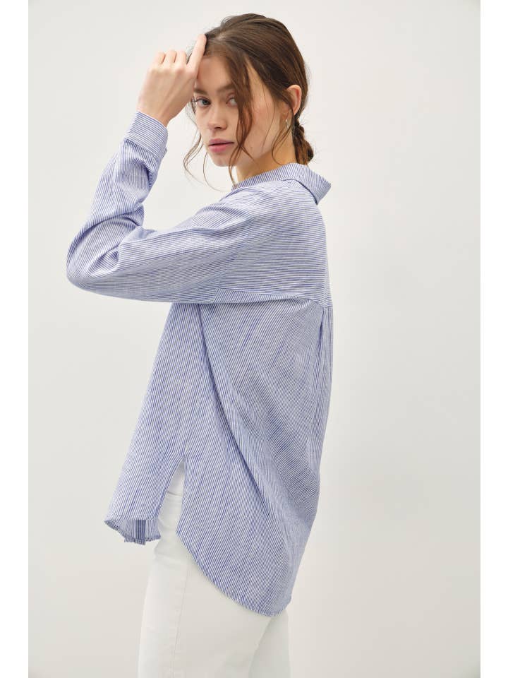 ERIKA INDIGO PINSTRIPE SHIRT
