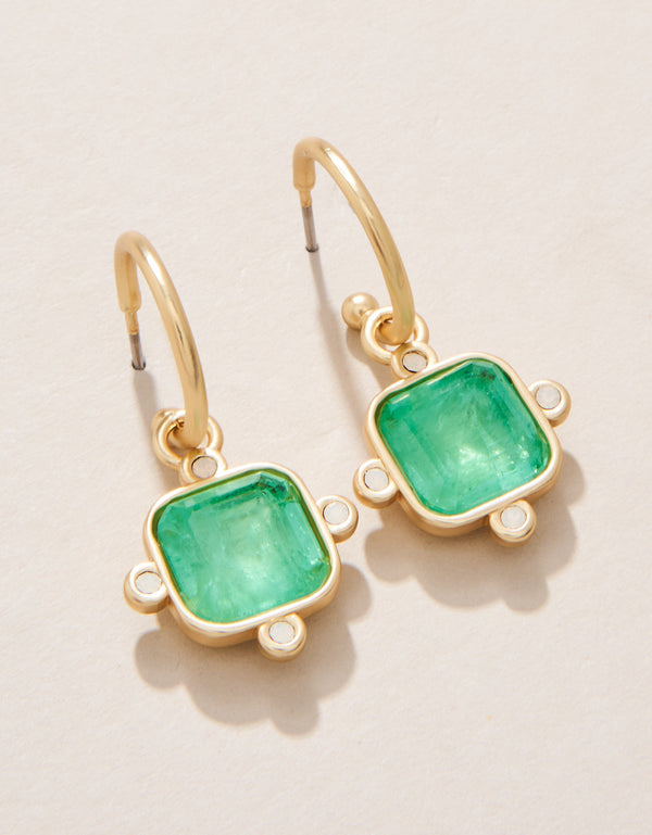 GOLD CHATEAU CONVERTIBLE OCEAN GREEN HOOP EARRINGS