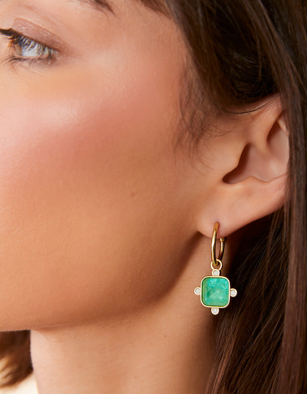 GOLD CHATEAU CONVERTIBLE OCEAN GREEN HOOP EARRINGS