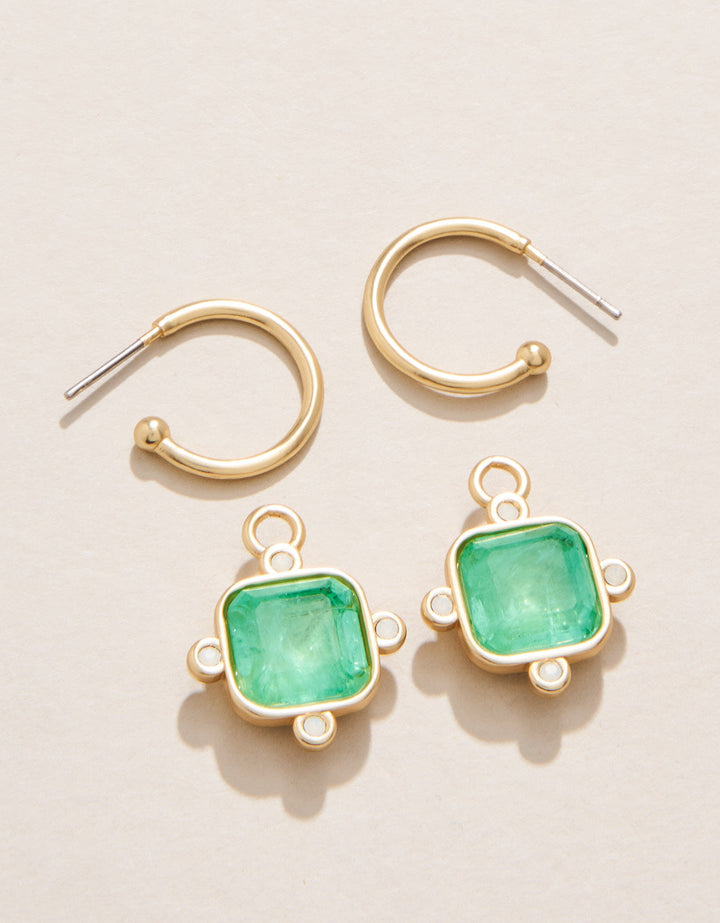 GOLD CHATEAU CONVERTIBLE OCEAN GREEN HOOP EARRINGS