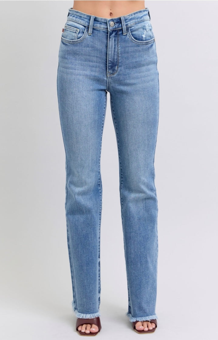 DOLLY BOOTCUT HIGH WAIST JEANS WITH FRAY HEM