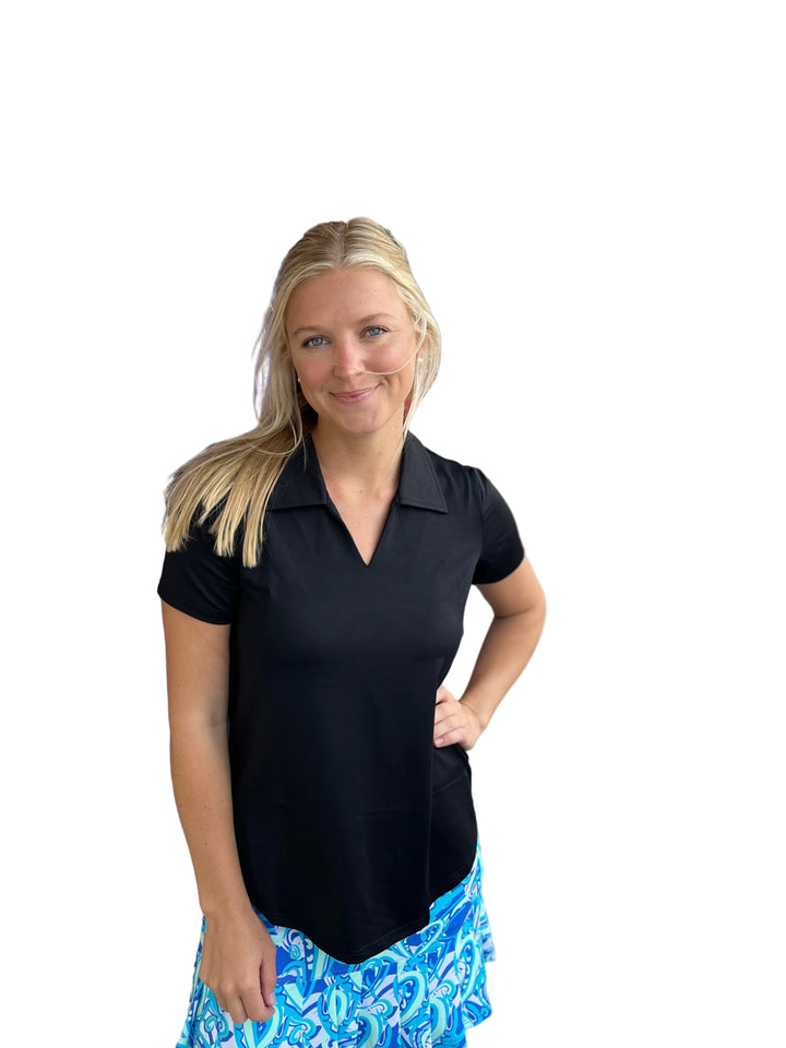 BLACK MAGGIE SHORT SLEEVE COLLAR TOP
