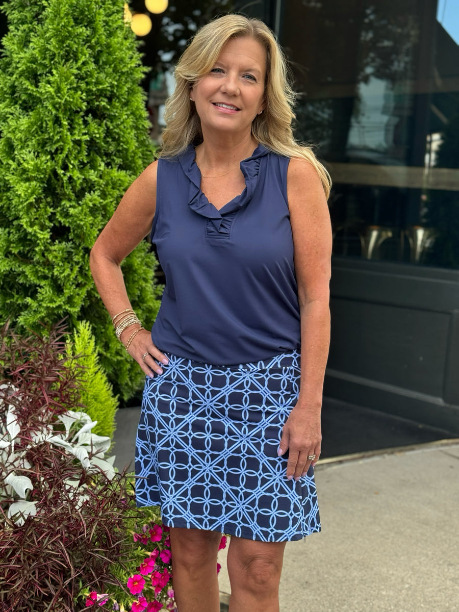 TESSA NAVY PERI GEO CIRCLE PRINT SKORT
