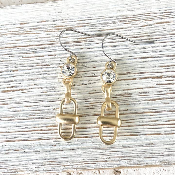GOLD EQUESTRIAN CZ CHAIN LINK EARRINGS

