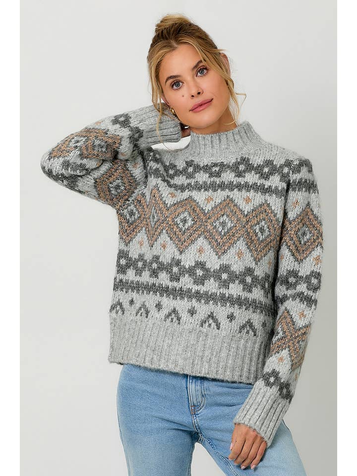 Easy Aspirations Fair Isle Mock Sweater
