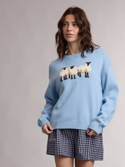 SKY BLUE SHEEP TRIO CREWNECK SWEATER