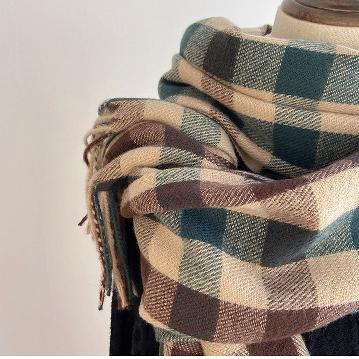 HUNTER & TAN CHECK FRINGE SCARF
