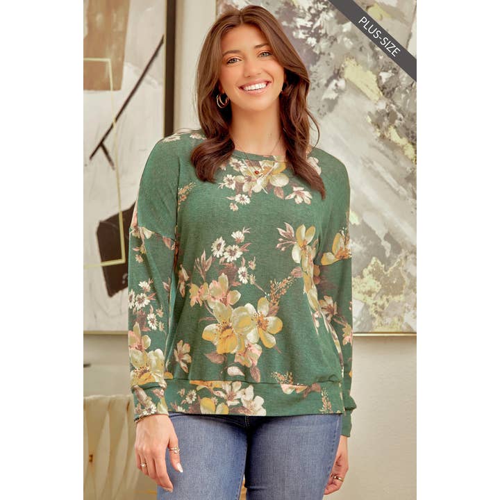 PLUS EVERGREEN FLORAL WEEKENDER KNIT TOP