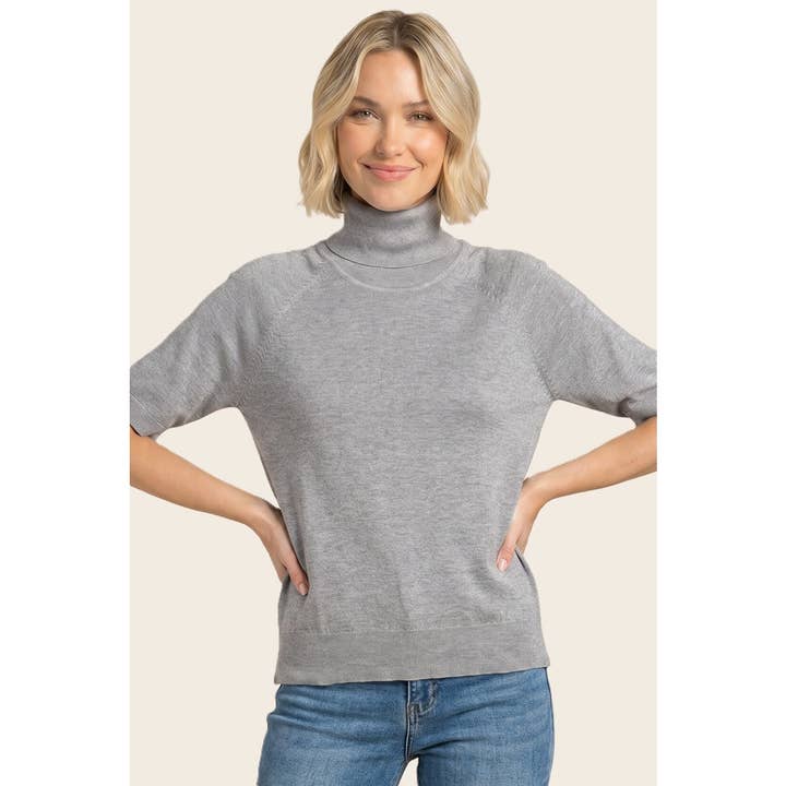 HEATHER GREY SHORT SLEEVE TURTLENECK