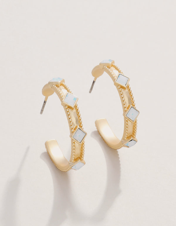 HARRIS 25MM GOLD & WHITE OPAL HOOP EARRINGS