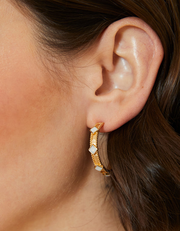 HARRIS 25MM GOLD & WHITE OPAL HOOP EARRINGS