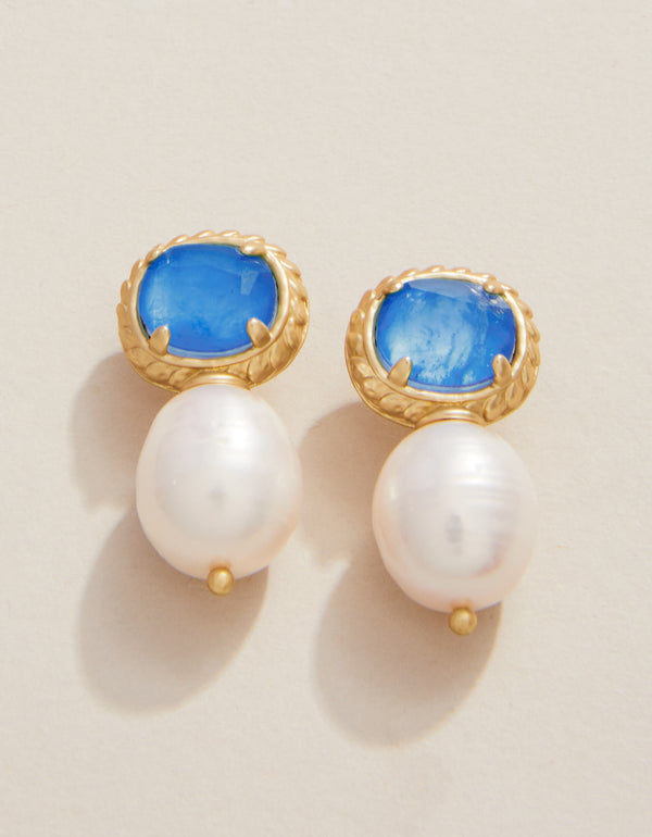 KARINA BLUE PEARL DROP EARRINGS
