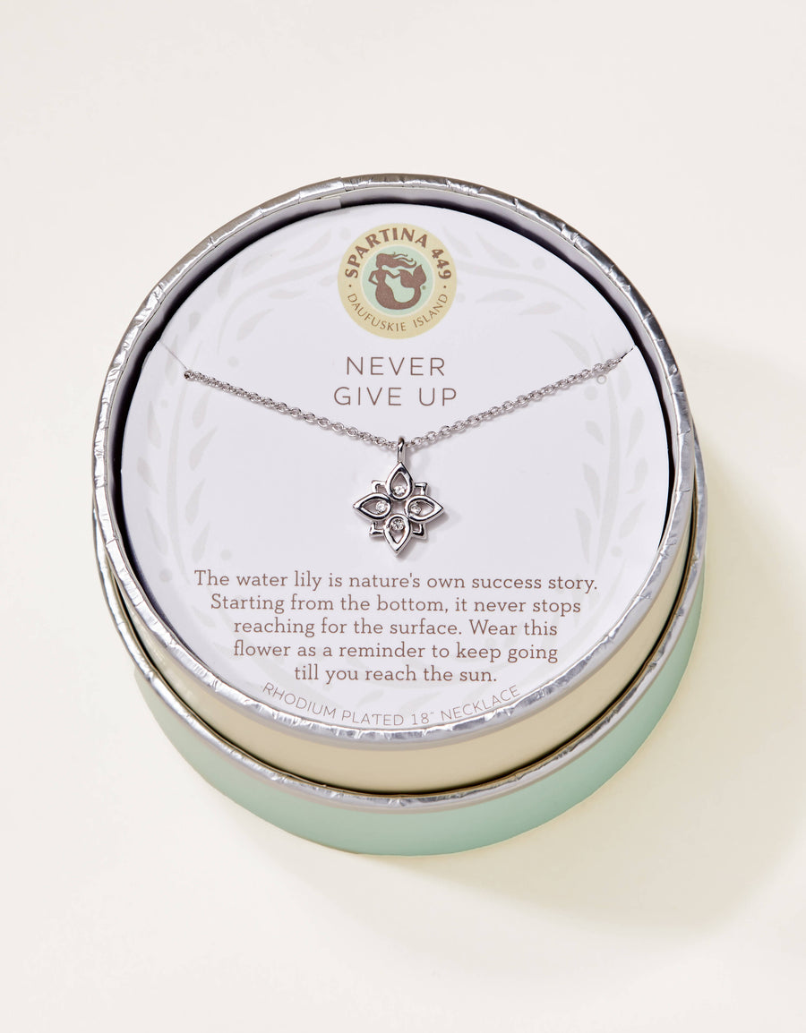 SILVER SEA LA VIE NEVER GIVE UP LOTUS 18" NECKLACE
