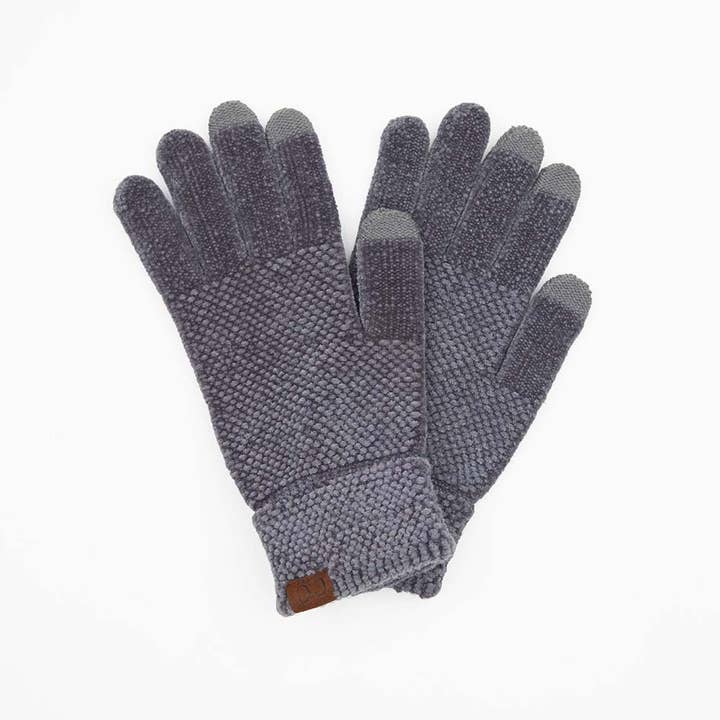 GREY CHENILLE KNIT GLOVES